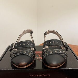 Freebird Black Leather Flats with Studded Accents